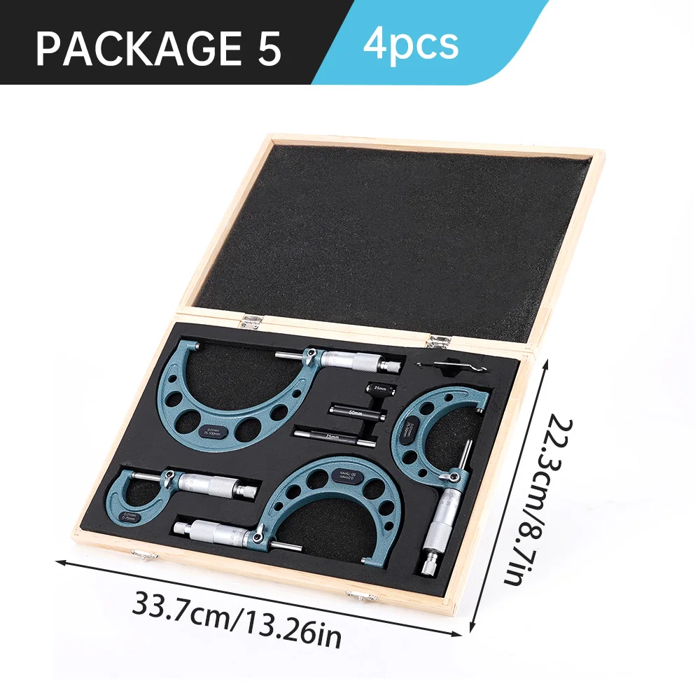 4-teiliges Außenmikrometer-Set, Werkzeug für Maschinisten, 0-4" 0-100mm, 4 Präzisionsmikrometer mit 0,01mm Genauigkeit, Hartmetall-Mikrometer-Set, Messwerkzeuge – Detail 12