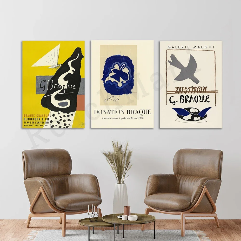 Georges Braque print, bird painting, Louvre museum, butterfly painting, bird nest, bird painting, vintage exhibition poster