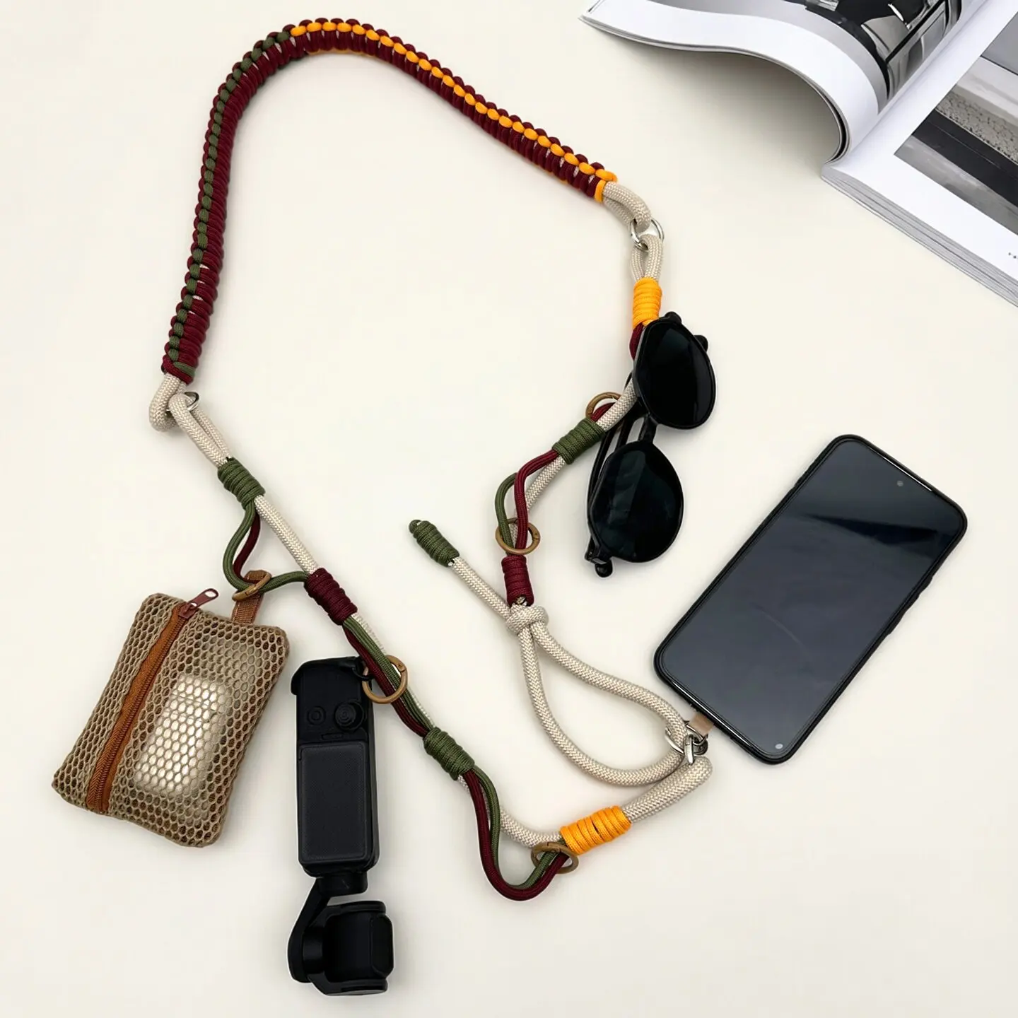 Bag Strap Multifunction Adjustable Hand Woven Paracord Crossbody Strap Outdoor Travel Camping Camera Phone Lanyard Accessories