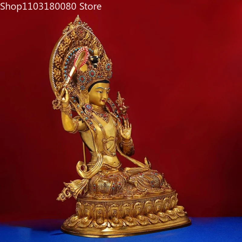 Nepal Copper Brass gilt Manjusri Bodhisattva buddha statue Tibet buddhism Tantra sculpture Temple home decor Large size