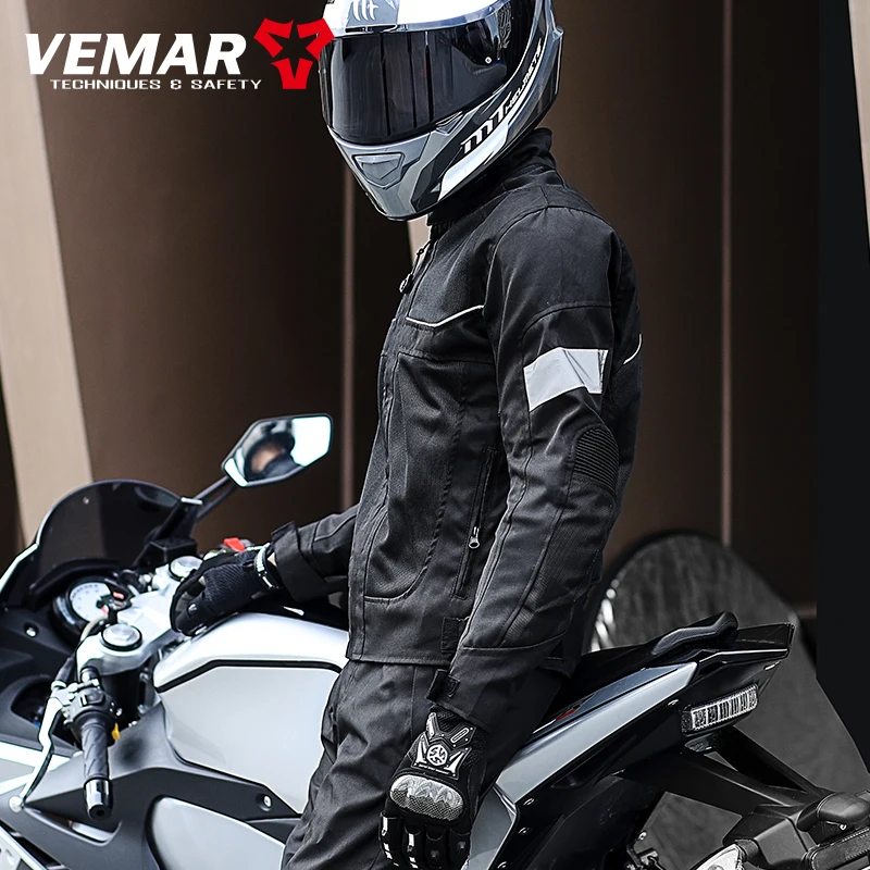 Motorbike Vemar Men's Jacket Breathable Mesh Moto CE Protection Motorcycle Riding Coat Guard Motocross Rider Clothing Black/Gray