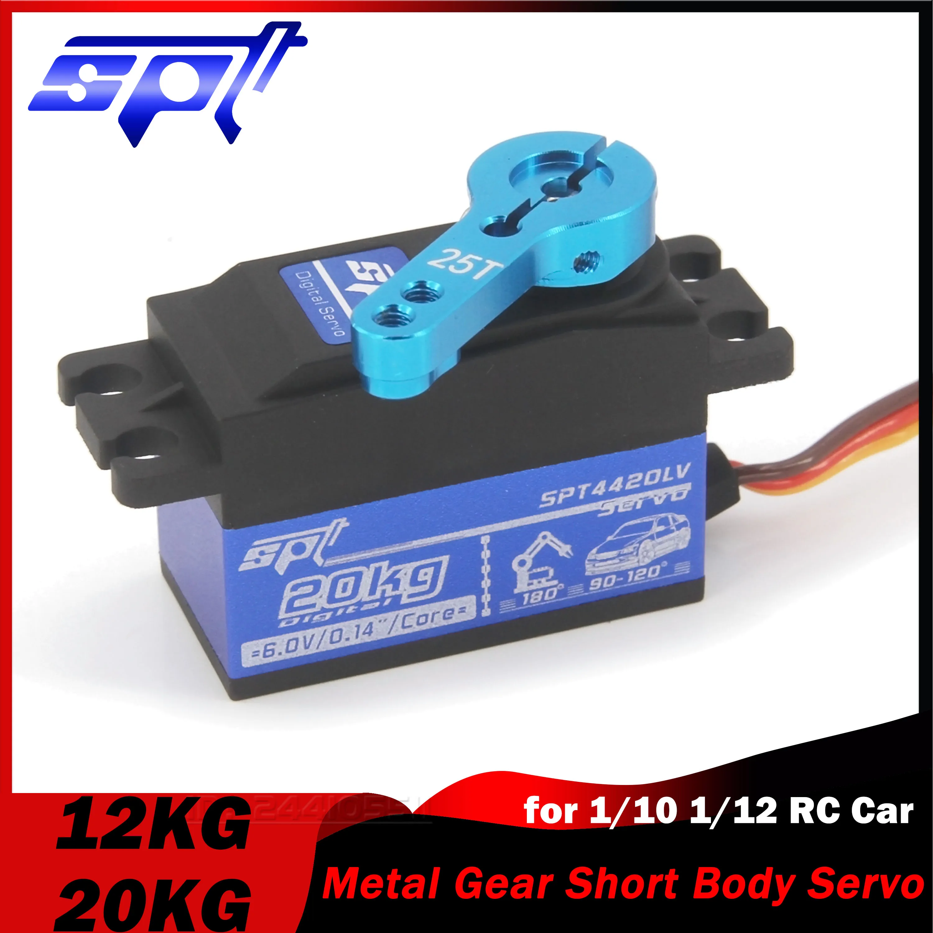 

SPT 12KG 20KG 180° Metal Gear Servo Short Body Low Profile Digital w 25T for 1:10 1:12 RC Car SCX10 TRX4 Drift Robot Crawler 3D