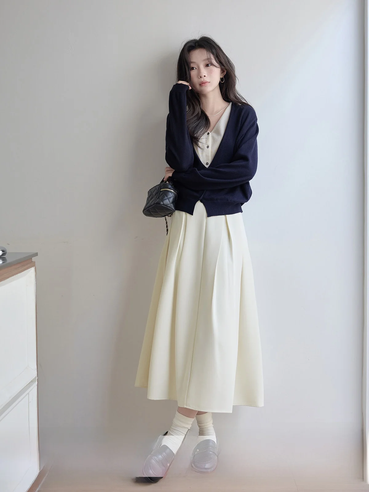 

Юбка-трапеция HuiXi Pear Color с высокой талией, женская, весенняя новинка, дизайнерская, стройнящая, плиссированная, в корейском стиле