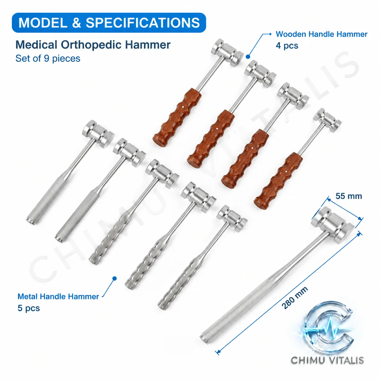 【CHIMU VITALIS】 Hammer Stainless Steel Metal Handle Instrument for Veterinary Use