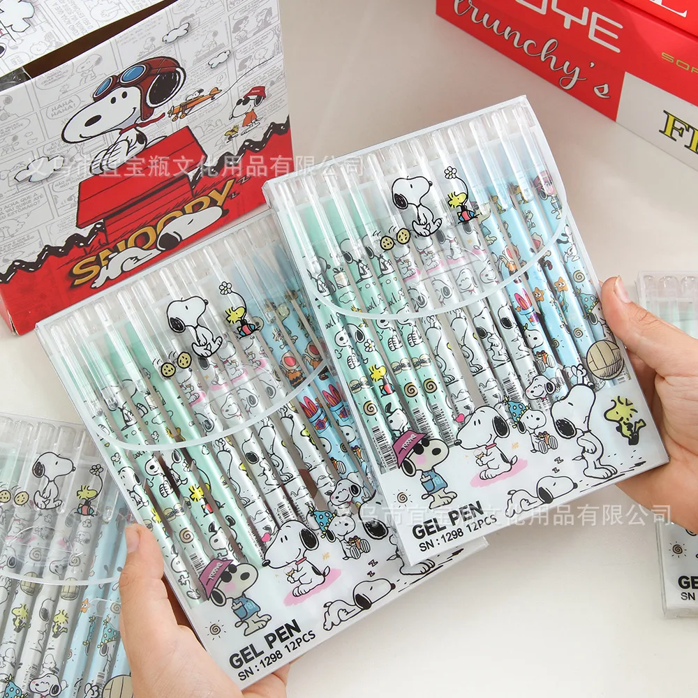 

12pcs Snoopy Peripheral Premium Erasable Blue 0.5mm Neutral Gel Pen Cartoon Cute Creative Students Office Quick-drying Pen Gifts