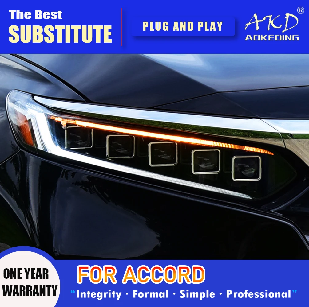 AKD Head Lamp for Honda Accord G10 LED Headlight 2018-2022 Headlights Accord DRL Turn Signal High Beam Angel Eye Projector Lens