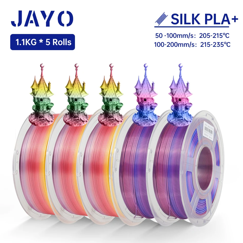 

JAYO PLA/PLA PLUS/PETG/SILK/PLA Meta/ABS Filament 1.75MM 5Rolls 3D Printer 100%No Bubble for FDM DIY Gift Material Fast Shipping