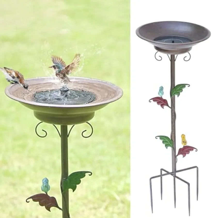 

Солнечная кормушка для птиц 31 дюймов с металлическим кольцом-держателем, садовая кормушка-фонтан на солнечной энергии для улицы