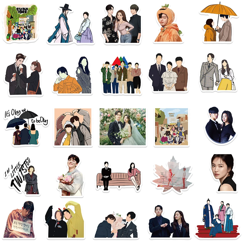 50pcs Korea Kdrama Stickers Funny Aesthetic Decals For Laptop Luggage Skateboard Scrapbook Guitar Phone Waterproof Stickers