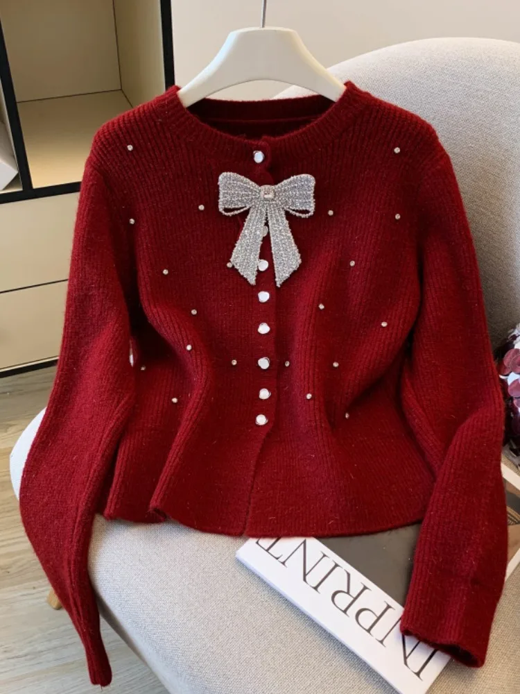 

Вязаный открытый кардиган Sweet Diamond Embellied Knot, женский осенне-зимний новый высококачественный свитер Jaet