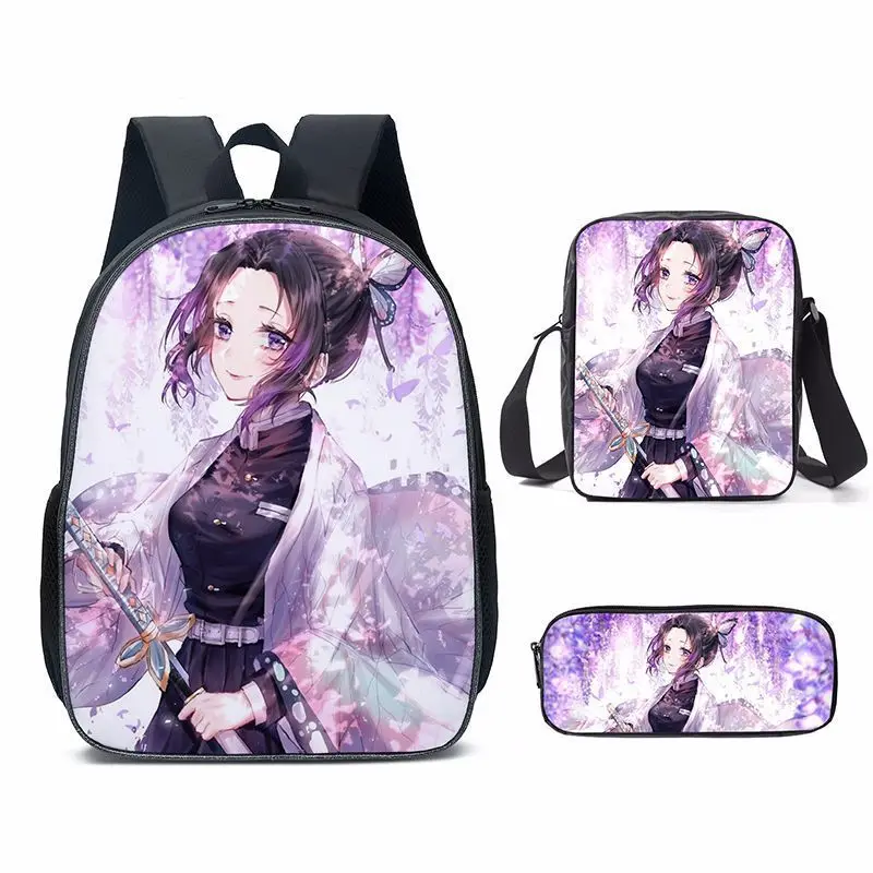 New Demon Slayer Anime Backpack Kamado Tanjirou Student School Bags Kimetsu No Yaiba Bags Girls Boys Three-Pieces Notebook Bag