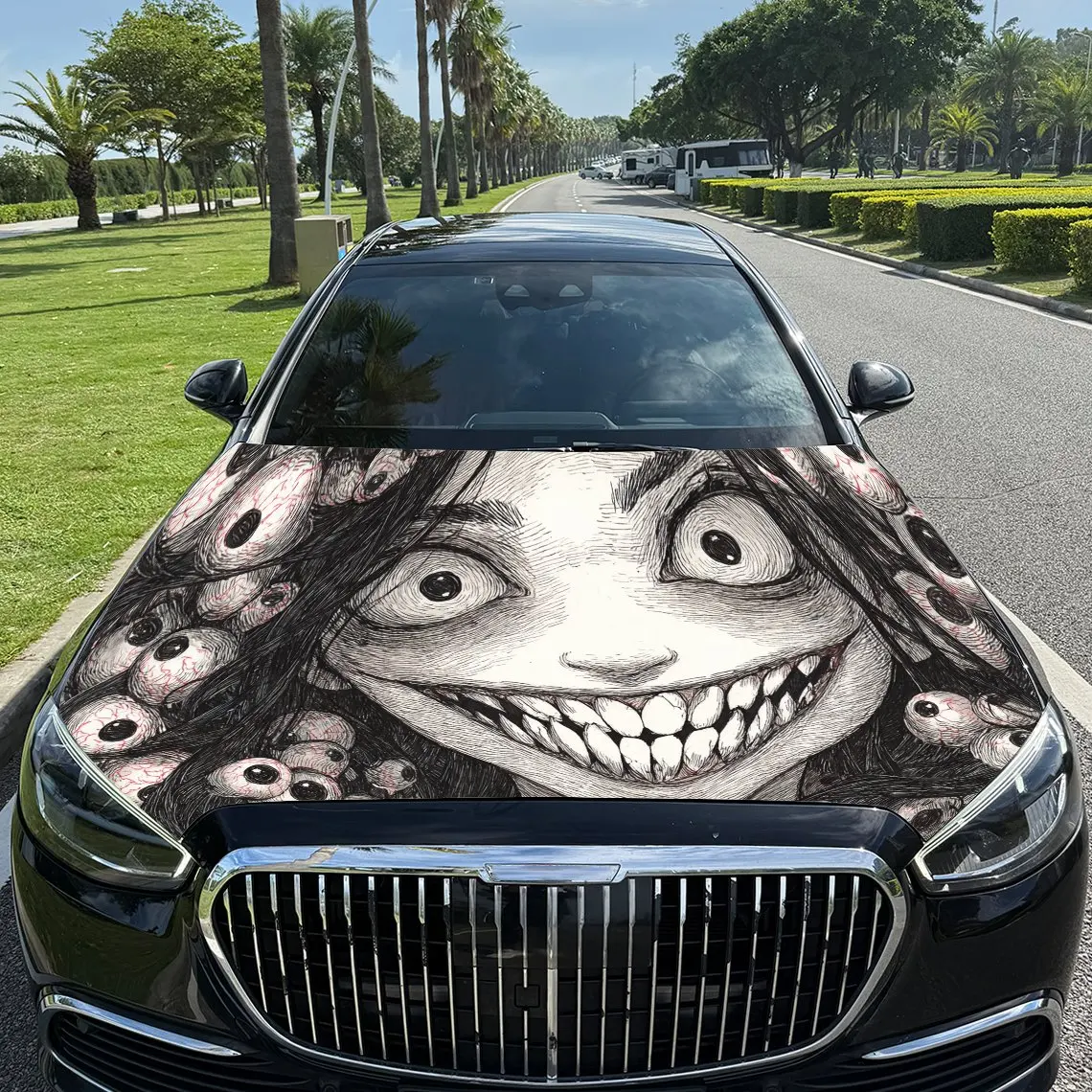 

Weird Style Car Vinyl Wrap, PVC Waterproof Car Hood Sticker, Self-Adhesive Scratch-Resistant Stickers for Engine Cover, Car Deco