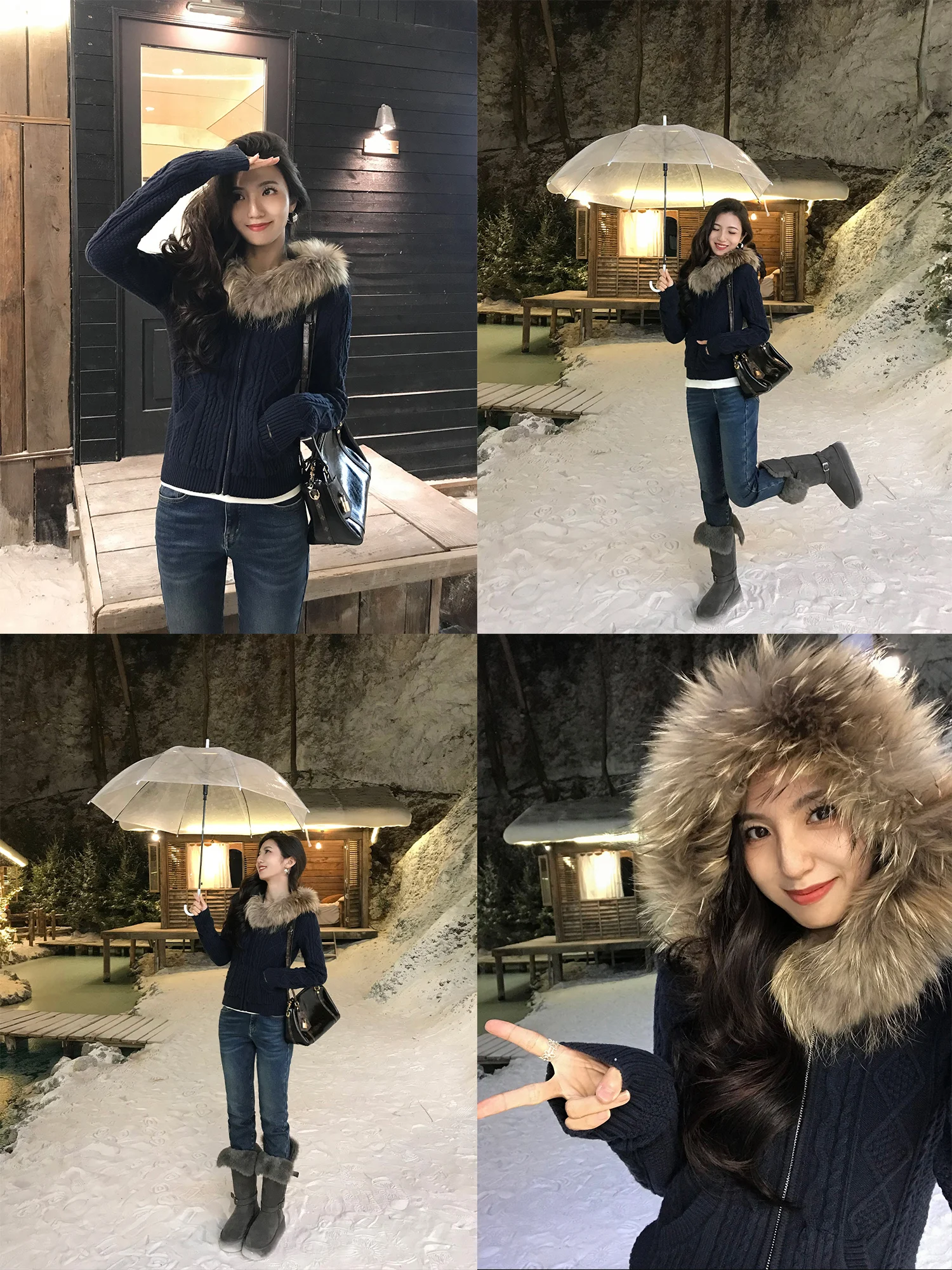 

Женский вязаный кардиган Mulvan Snow Domain с капюшоном, на молнии, с воротником из кроличьего меха, длинный рукав