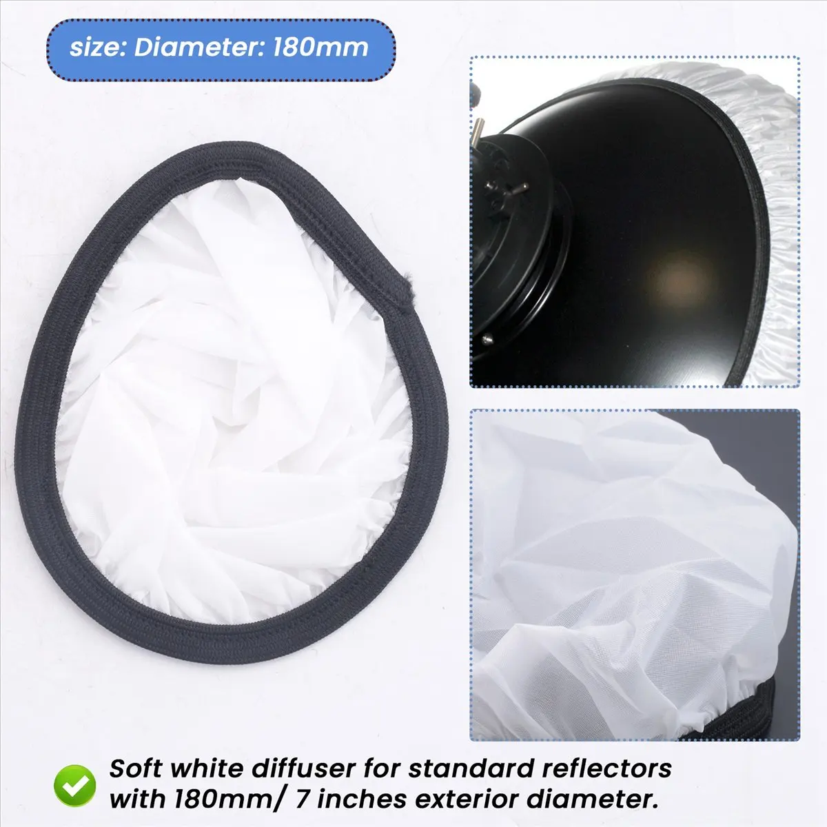 ABAN Photography Light Soft White Diffuser Cloth for 7inch 180mm Standard Studio Strobe Reflector