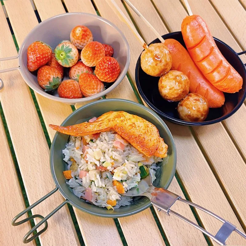 الفولاذ المقاوم للصدأ 304 وعاء التخييم في الهواء الطلق وعاء متعدد الوظائف نزهة المحمولة التخييم مجموعة الطبخ #5