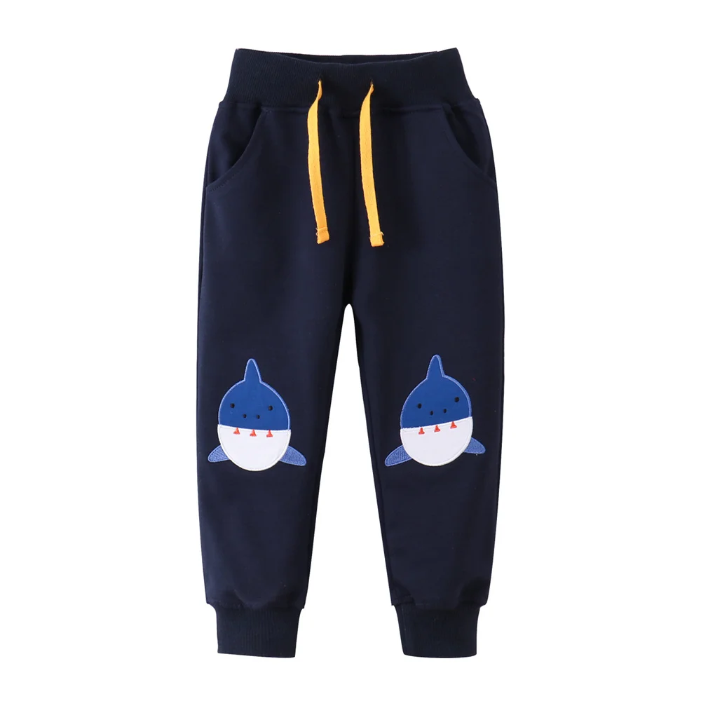 

Kids Boys Sharks Embroidery Sweatpants Full Length Drawstring Trousers 2-7T Autumn Spring Children's Clothing Pants