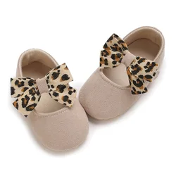 Caziffer Baby Girls Princess Shoes Soft Leopard Print Bow Non-slip Bottom First Walker Shoes Toddler Shoes