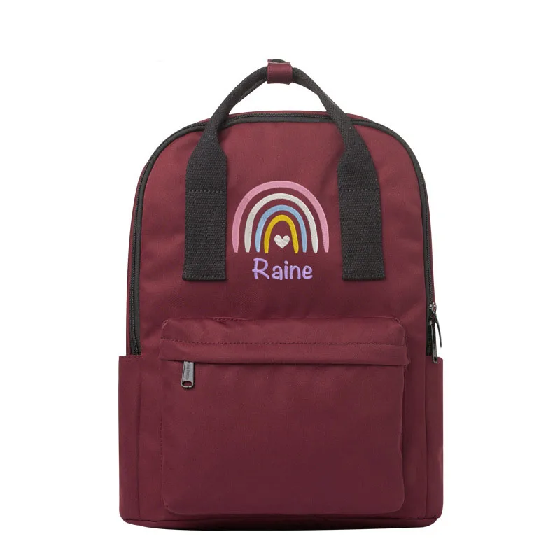 Personalized Rainbow Colorful Backpack: Hand-Embroidered School Bags for Kids and Toddlers