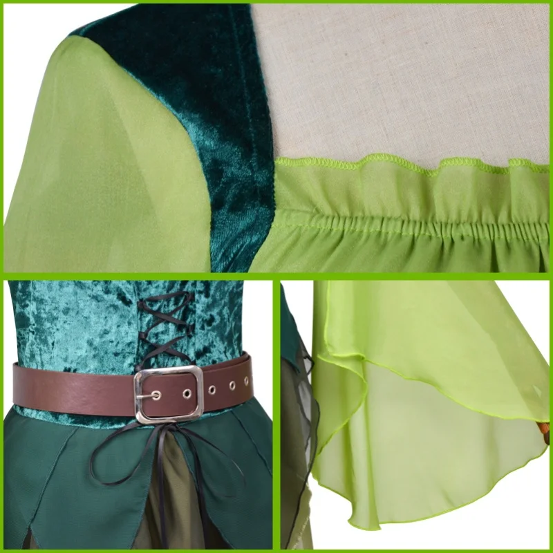 Women's Elf Medieval Green Fairy Dress Magical Elf Dress with Wings Belt Halloween Elf role-playing costume view 6