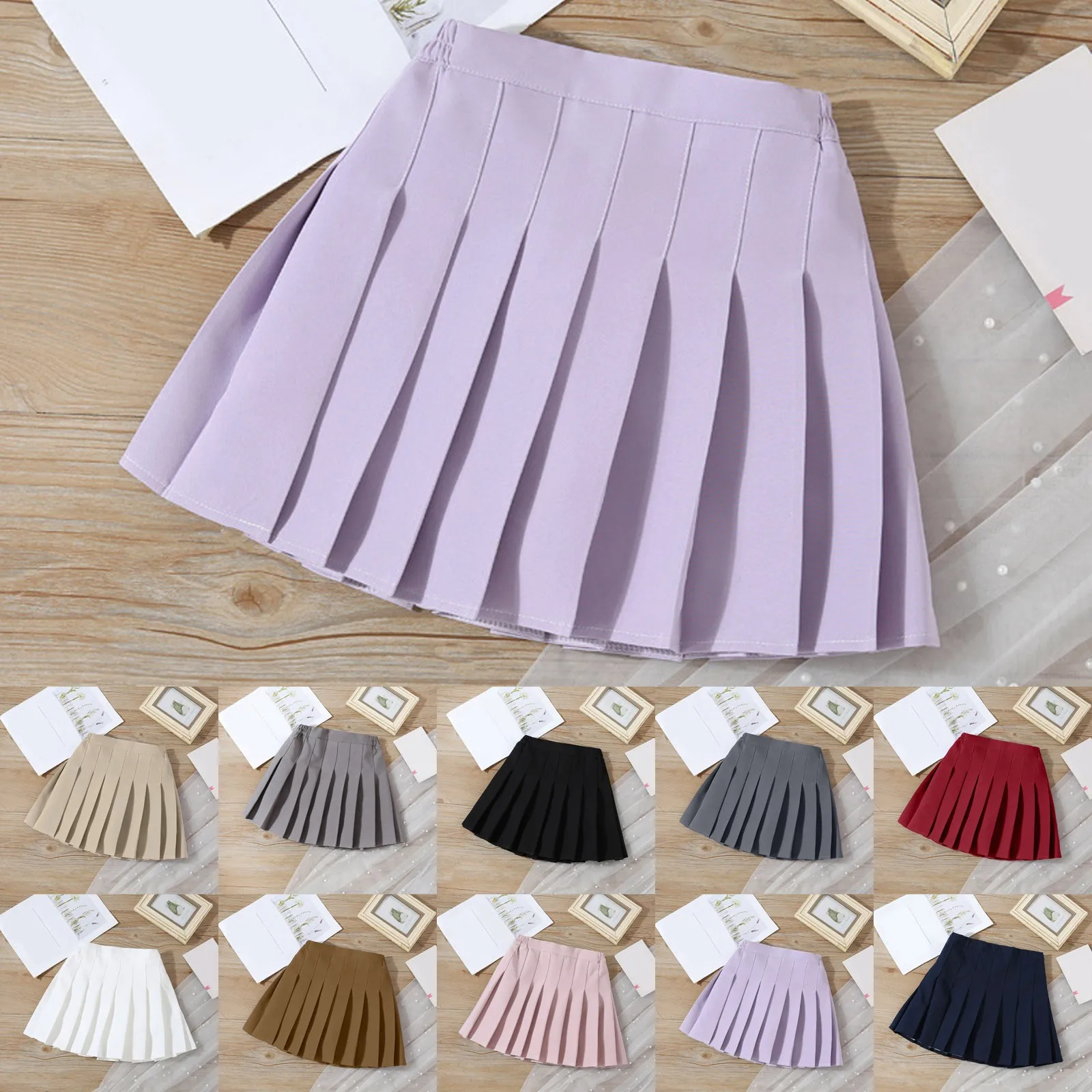 Girls Pleated Skirt with Shorts High Waist Tennis Pleated Slim Skirt Children Solid Wrinkled School Skirt Teens Uniform Clothes