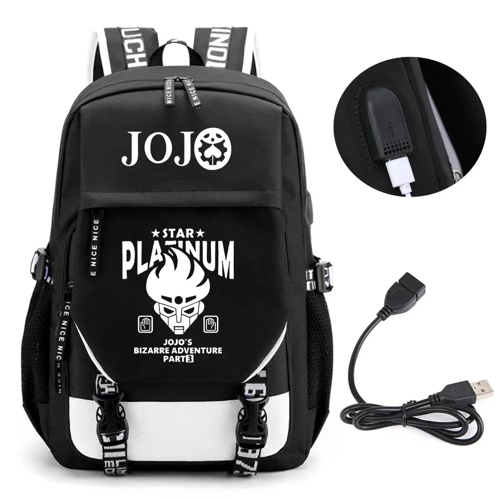 Anime JOJO Jonathan Joes Killer Golden Experience Backpack School BookBags Mochila Travel USB Port Bag Laptop Boy Girls Backpack