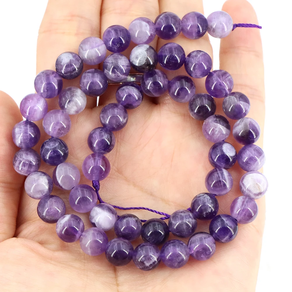 

Natural Dream Amethyst Stone Beaded Round Loose Spacer Lace Purple Crystal Reiki Healing DIY Bracelet Jewelry Gift Accessories