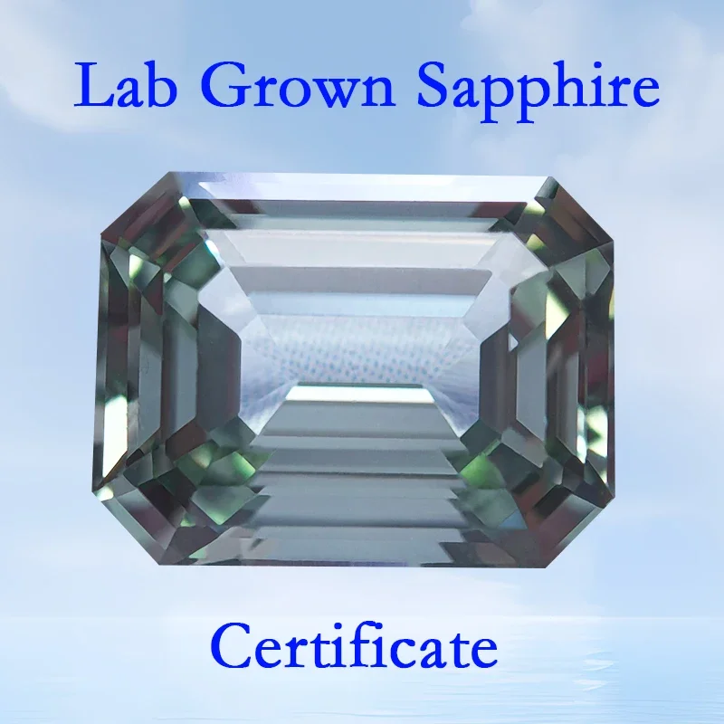 

Lab Grown Sapphire Emerald Cut VVS1 Green Color Charms Beads for DIY Jewelry Making Pendant Material Selectable AGL Certificate