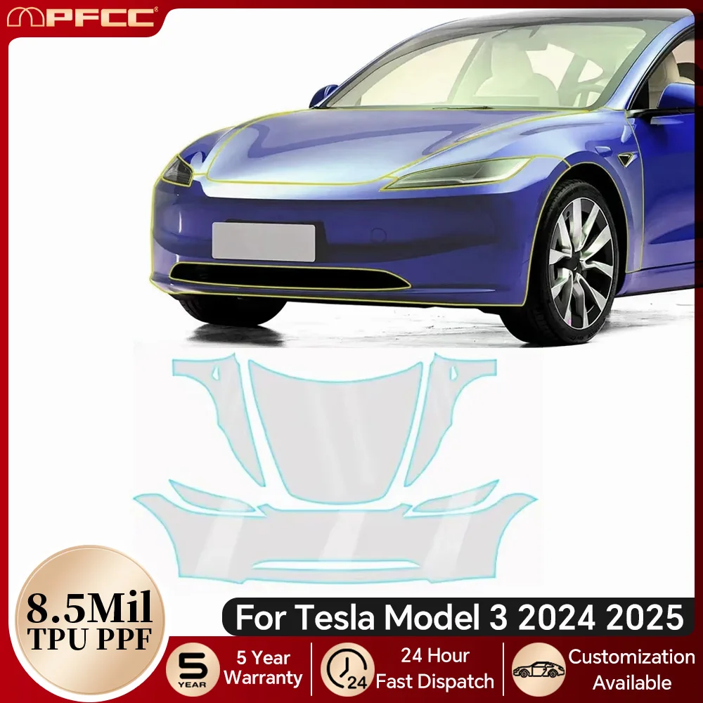 For Tesla Model 3 Highland 2024 2025 8.5Mil TPU Paint Protection Film Pre-Cut PPF Bra Car Body Anti-scratch Clear Kit Resistant