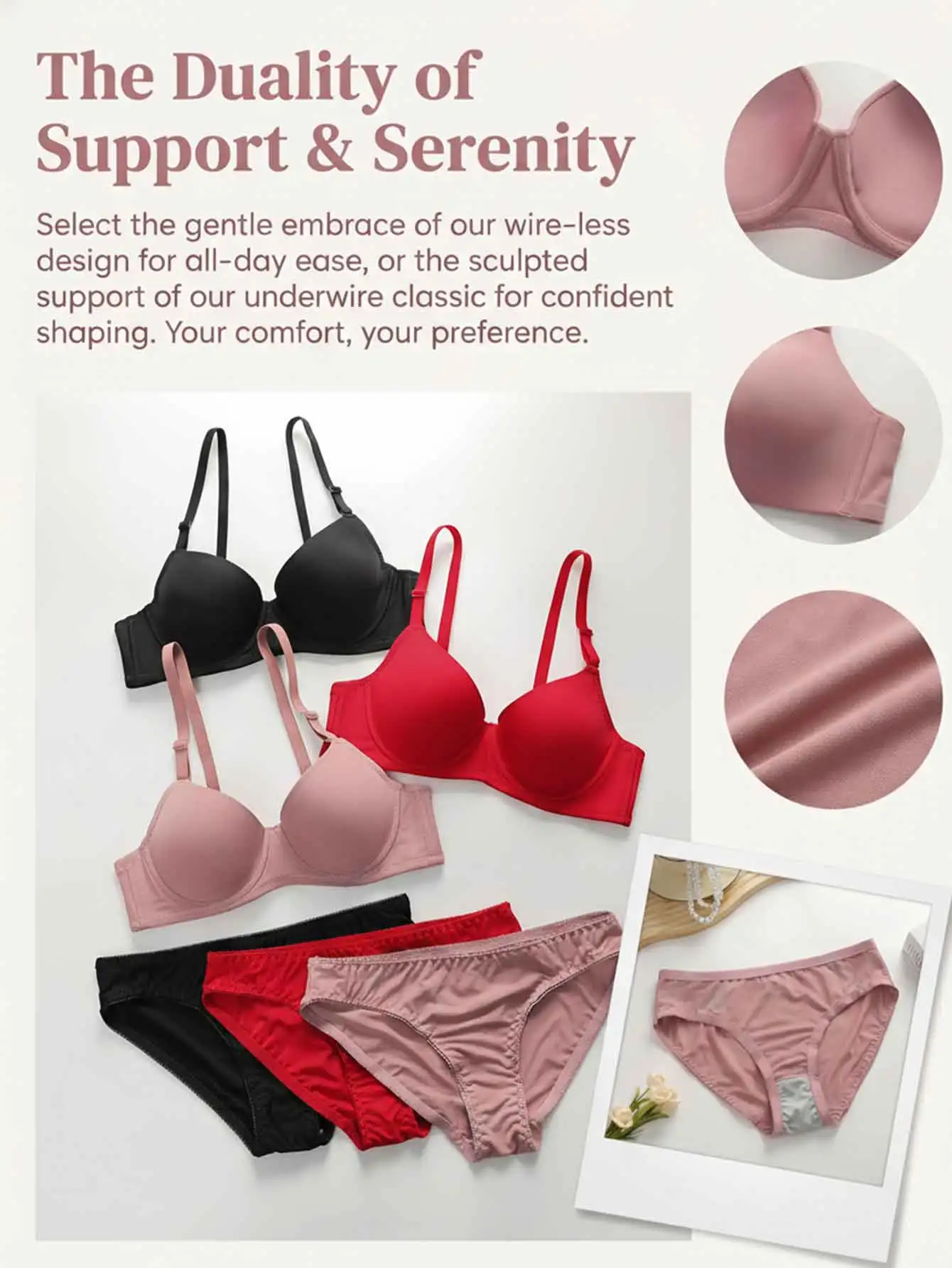 3 Set Multi Color Lingerie Set Women's Bra And Panty Set  3/4 Cup Push Up Bralette adn Briefs 6 Pcs B6005