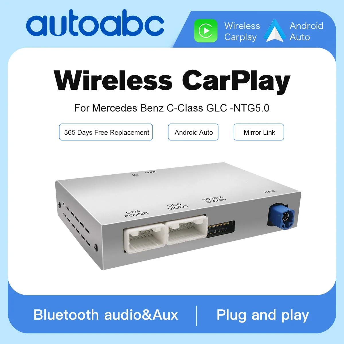 AUTOABC Wireless CarPlay Android Auto Decoder Box For Mercedes Benz NTG5.0 GLA GLC W205 W176 C117 AirPlay MirrorLink Upgrade Kit