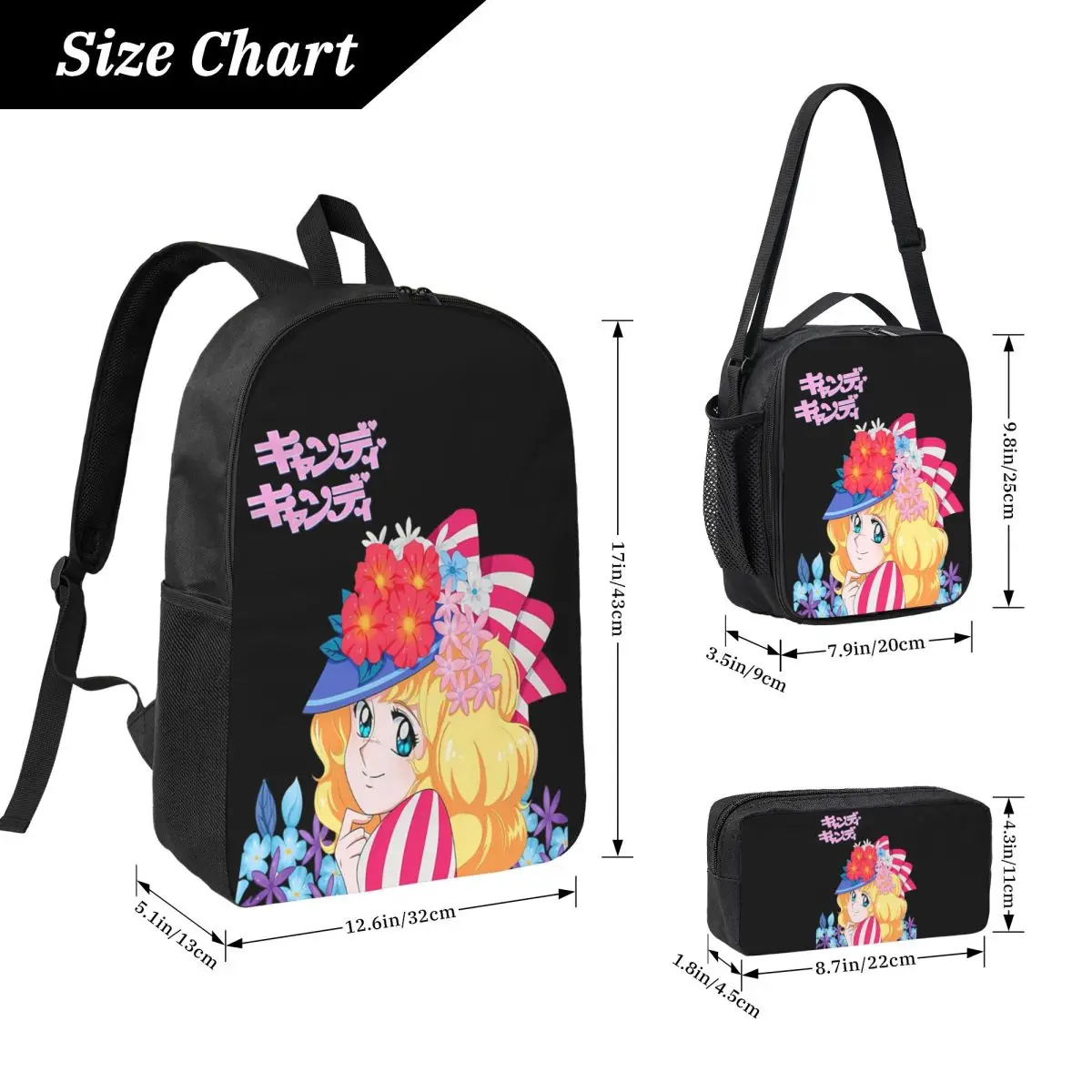 Candy Candy Anime Manga Backpack Student BookBag School Bag Laptop Shoulder Bags 3ps Insulated Lunch Bag Pencil Case