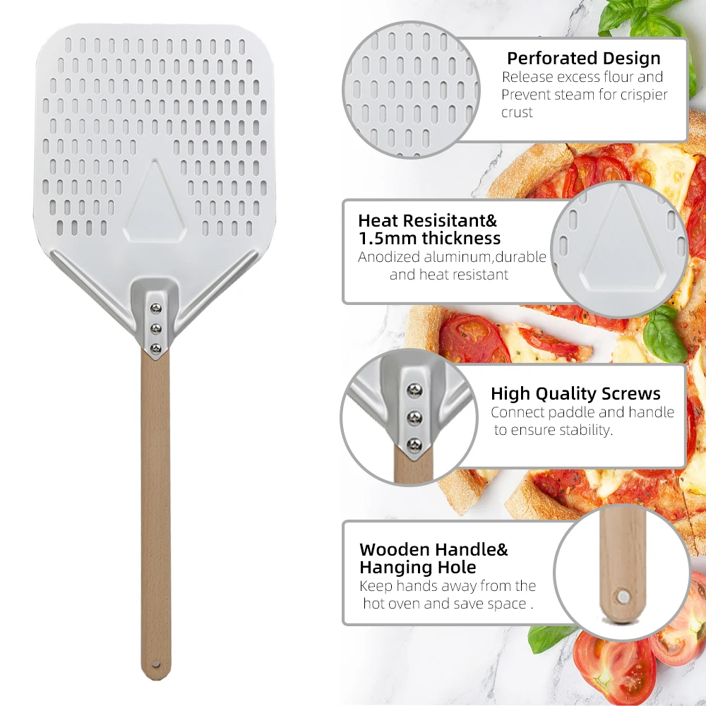 12 14 pollici Big Pizza Peel pala spatola Pizza nera tornitura dura anodizzata manico corto Square Pizza Turner antiaderente per forno