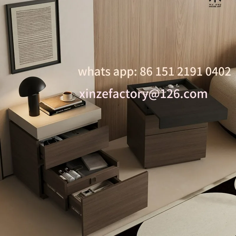 Customizable solid wood bedside cabinet multi-function hidden compartment bedside table hidden storage