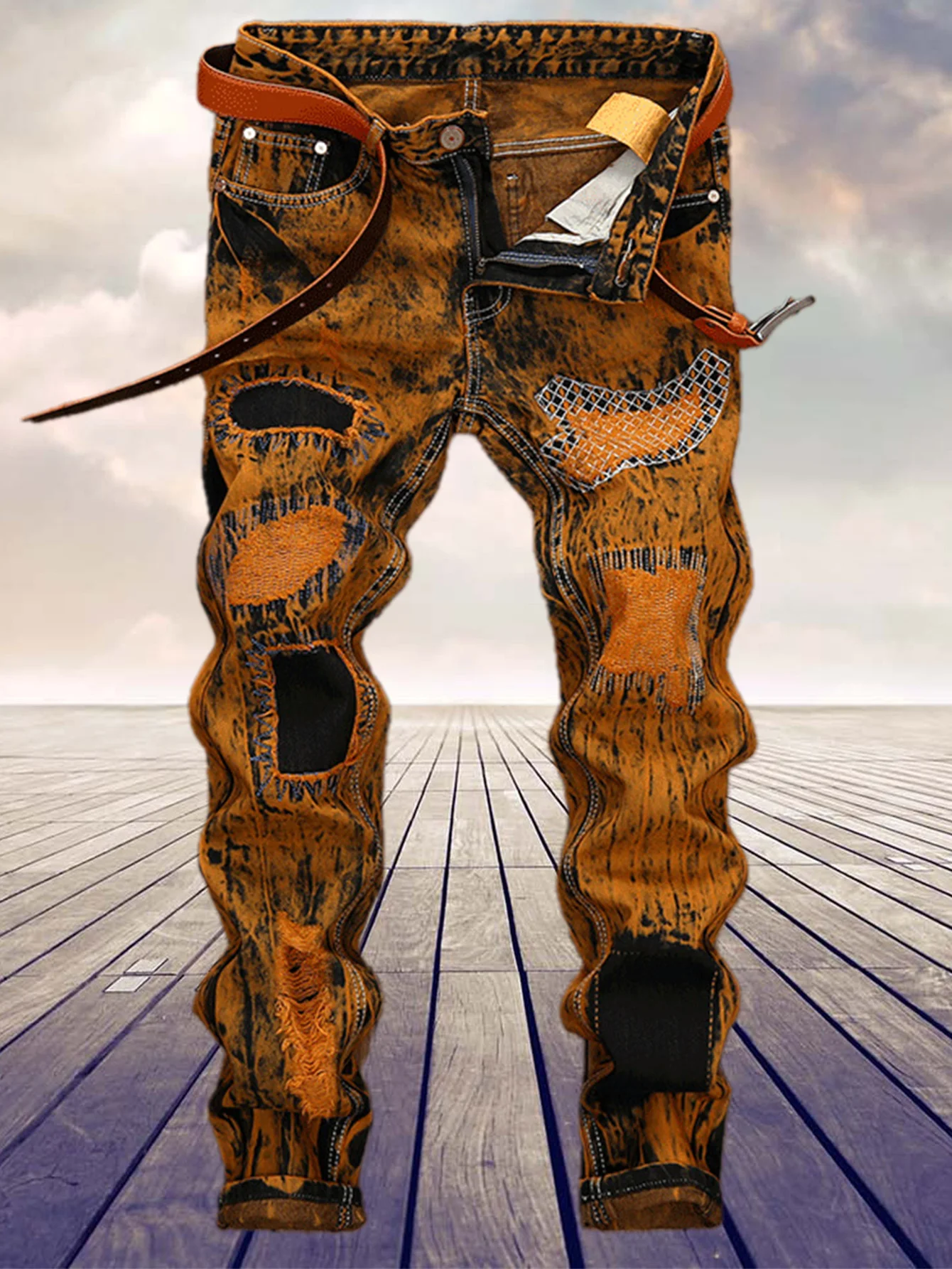 

Retro trend motorcycle men's straight jeans