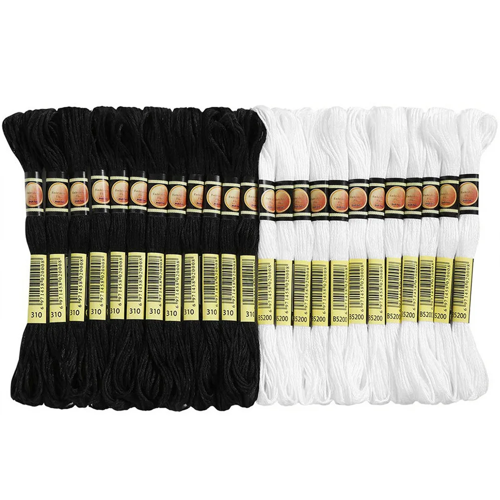 

24 Pcs Embroidery Thread Black White Cross Stitch Sewing Kits Rich Luster Non Fading Firm Smooth H made Projects Garments
