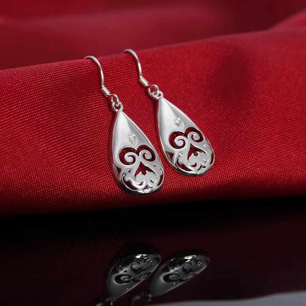 Charm 925 Sterling Silver Carved Water Drops Earrings For Women Party Wedding All-Match Elegant Jewelry Holiday Gifts