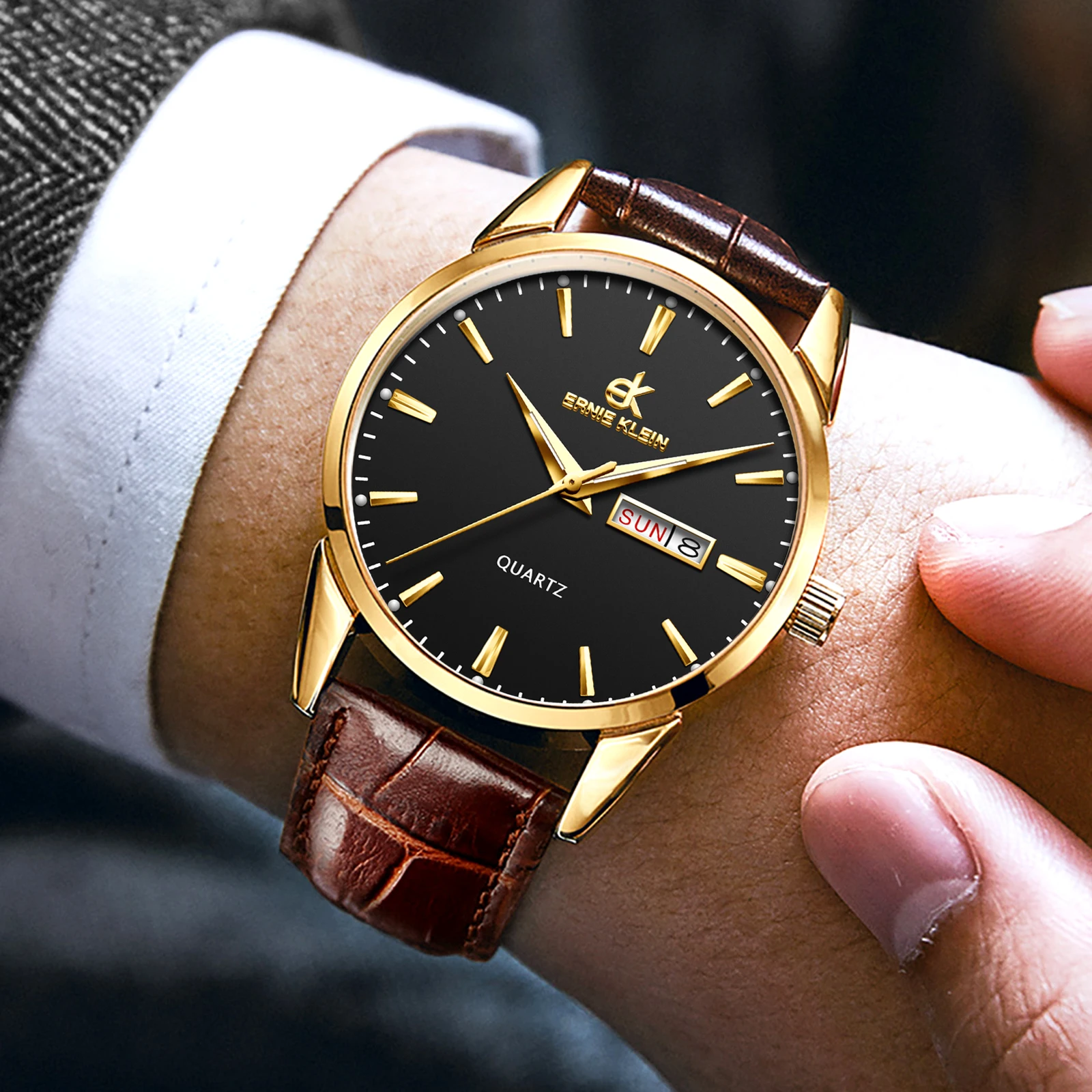 Business Casual Men's Watch Waterproof Leather Strap Luxury Brand Date Week Temperament Trend Quartz Men's Watch