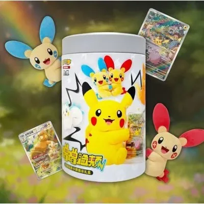100% Genuine Pokemon PTCG Flash Rubbing Cheek Trading Card Game Chinese Card Plush Display Set Blind Boxes Kids Toy Display Gift