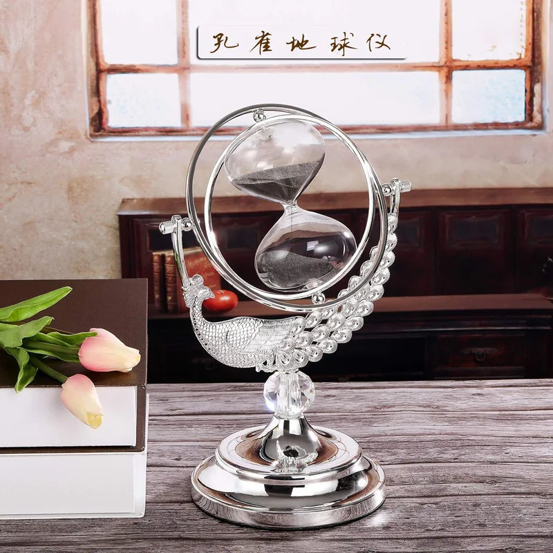 

Home Deco Clocks Zinc alloy electroplated metal hourglass timer 30/60 minutes office home decoration peacock hotel decoration