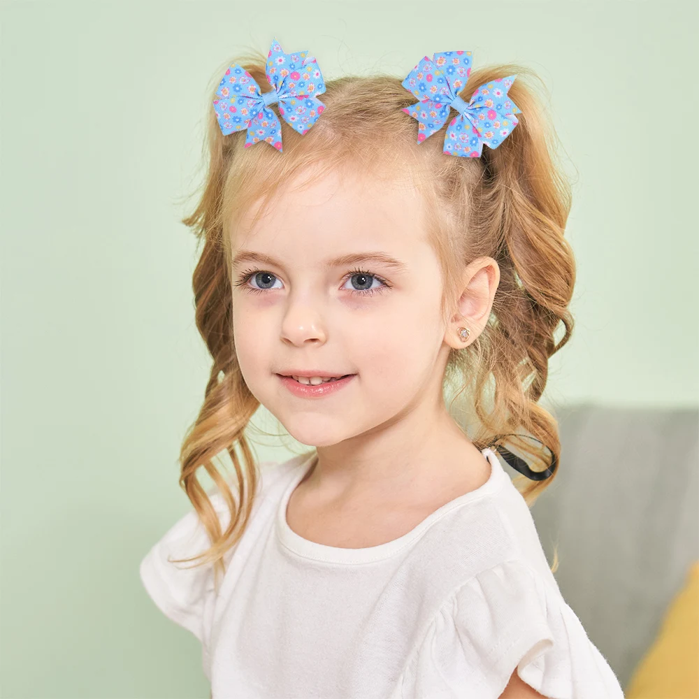 50 قطعة عشوائية 3 بوصة زهرة Bowknot حبل الشعر للفتيات الطازجة الطباعة رئيس العلاقات طفل لطيف ذيل حصان رباط شعر مجموعة