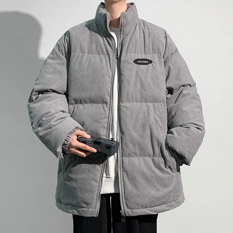KAPMENTS Windbreaker Korean Fashion Oversized Parkas Winter Corduroy Puffer Jacket Men Black Harajuku Bubble Jackets Coats 5XL