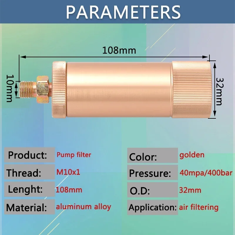 Pompfilter met snelkoppeling M10x1 draad 40Mpa 6000psi Luchtfiltering Water-oliescheider Luchtcompressor Filterelement