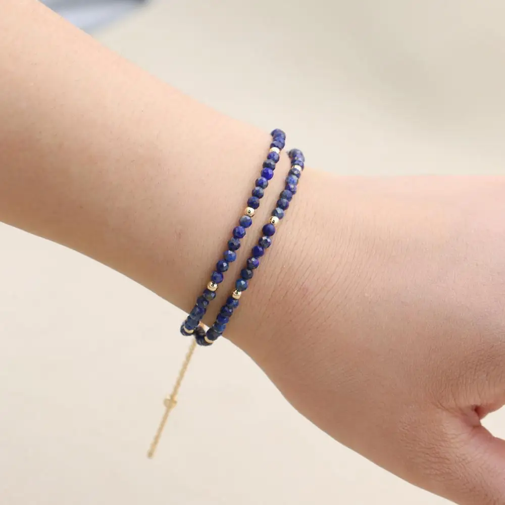 3MM Double Layer Natural Lapis Lazuli Beads Magnetic Buckle Gold Plated Charm Strand Bracelets Handmade Women Jewelry view 6