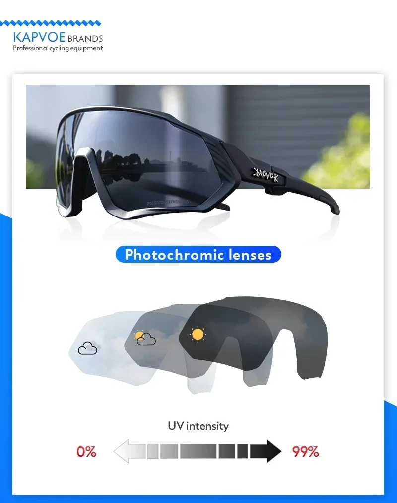 Kapvoe Photochrome Radsportbrillen für Männer und Frauen Straßen-MTB-Mountainbike-Fahrradbrillen Sportbrillen für Radfahren und Laufen – Detail 3