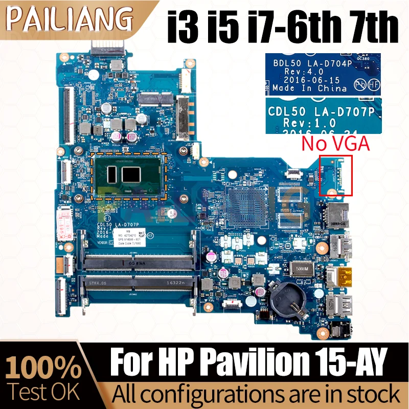 tpn-c125 LA-D707P LA-D704P For HP Pavilion 15-AY 250 G5 Notebook Mainboard I3 I5 I7 6th 7th CPU DDR4 Laptop Motherboard No VGA