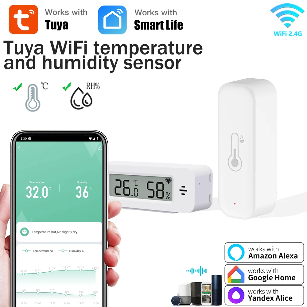 Tuya Smart Zigbee WiFi Temperature and Humidity Mini Sensor APP Remote Control Via SmartLife Work with Yandex Alexa Google Home