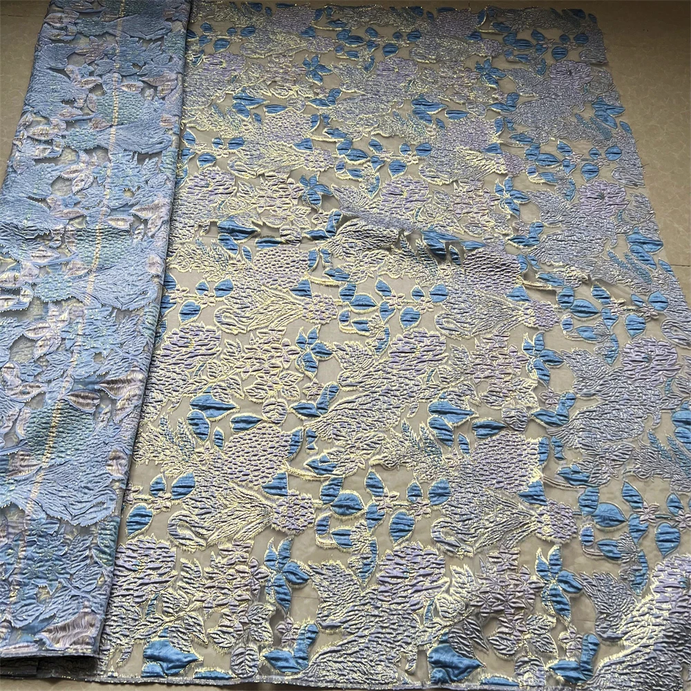 

2026 High Quality African Nigerian Sequins Cotton Embroidery Lace Fabric Tulle for Luxury Prom/Wedding Party Dress Chiffon 5Yard