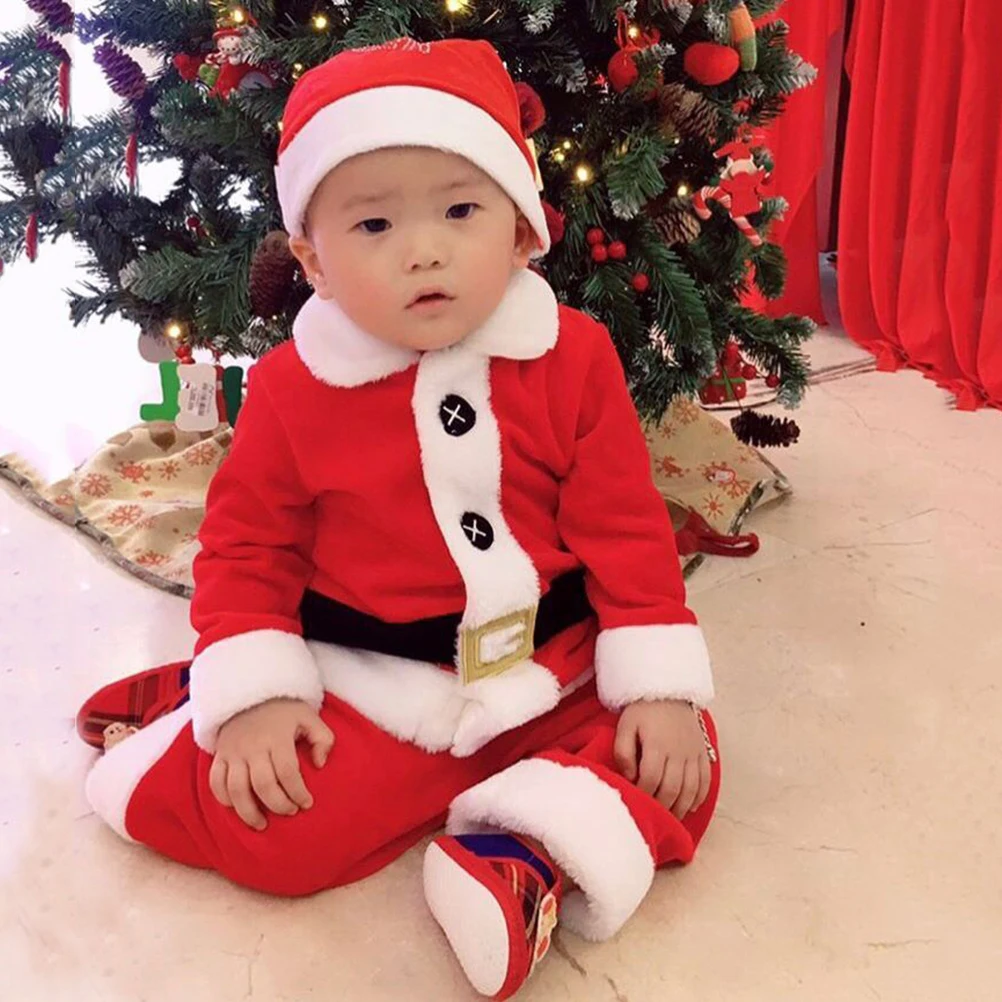 

4 Pieces Baby Christmas Clothing Suits 80Cm Long Sleeves Santa Claus Costumes Gifts For Toddlers 1 3 Years Soft Cotton