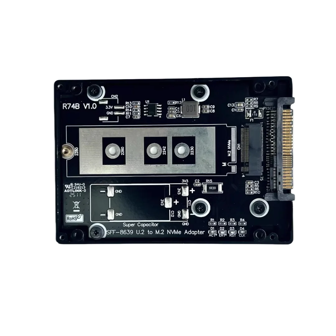 2025 新しい ADT M.2 (M キー) NVMe から U.2 SSD SFF8639 アダプタハードディスクケース CNC アルミニウム合金 PCIe 5.0 X4 128Gbps Gen5 R74B
