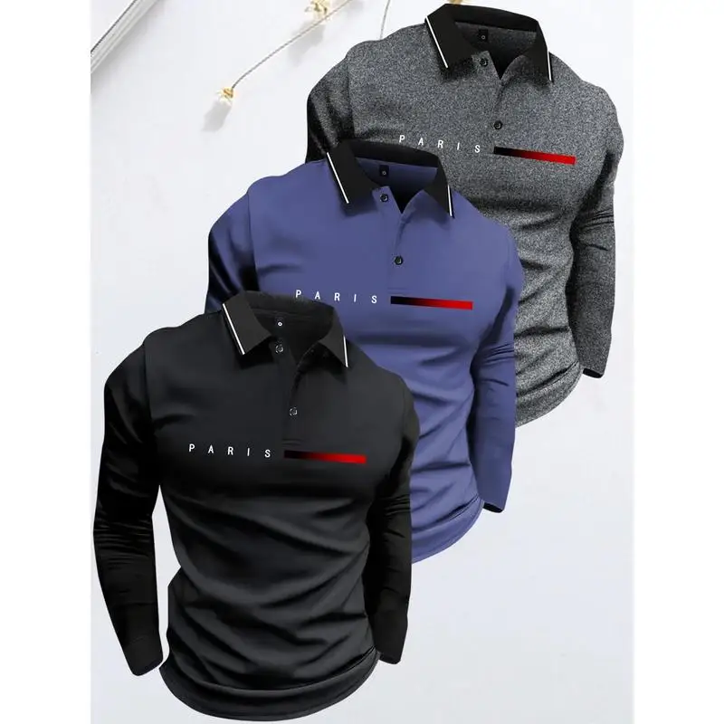 3PCS Men's Casual Long Sleeve  Shirt Spring Fall Comfortable Breathable Cool Feeling Thin Model No Brand Registered Trade...
